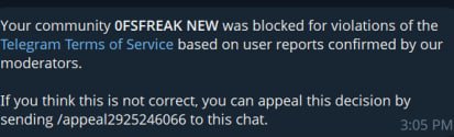 OUR TELEGRAM CHANNEL HAS BEEN SUSPENDED